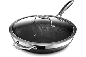 HexClad Hybrid Nonstick 12-Inch Wok with Stainless Steel Lid, Stay-Cool Handle, Dishwasher-Friendly, Oven-Safe Up to 900°F, I