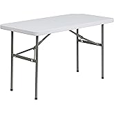 Flash Furniture 4-Foot Granite White Plastic Folding Table | Lightweight, Easy Storage, Commercial Grade