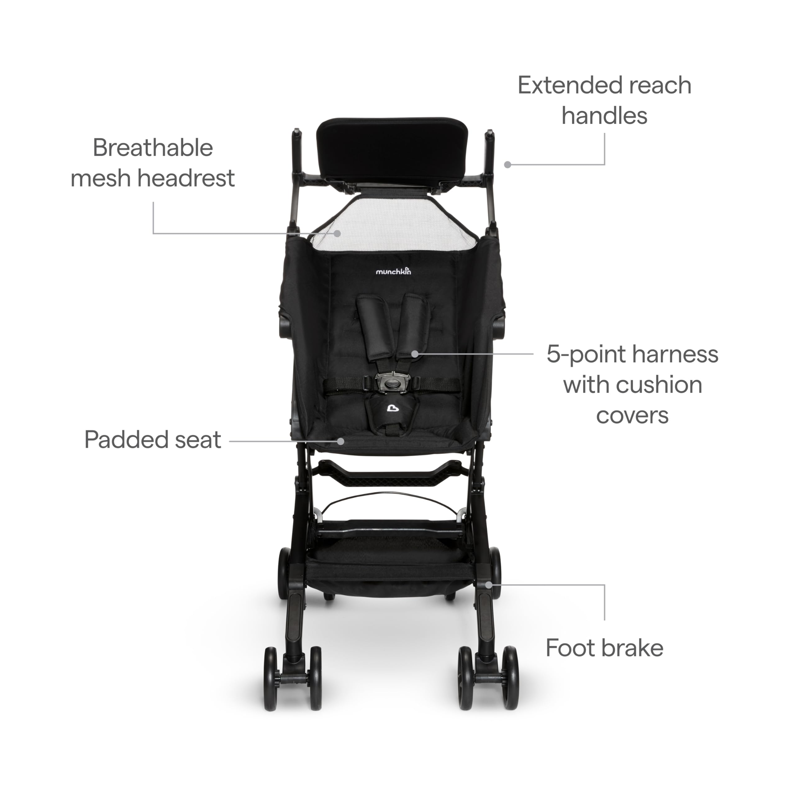 Munchkin Sparrow Travel Baby Stroller for Babies and Toddlers, Ultra Compact and Lightweight, Great for Airplane and Everyday Car Trips, Black