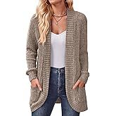 DB MOON Womens Long Cardigan Lightweight Sweater Open Front Long Sleeve Outfits with Pockets