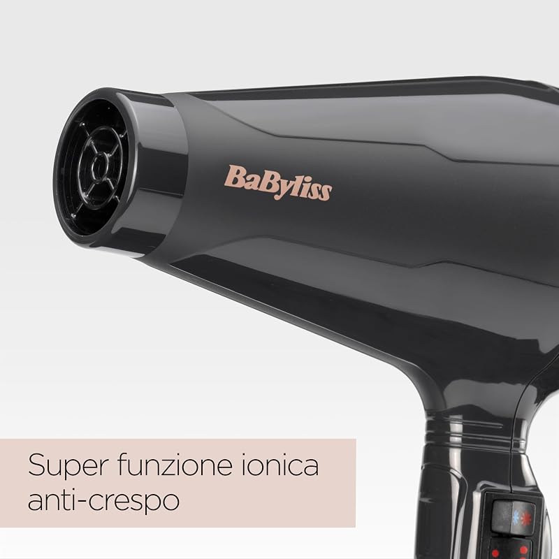 Asciugacapelli MADE IN ITALY Air Pro, Motore AC Phon Capelli Professionale, 2200W, Diffusore Capelli Ricci, funzione anti-crespo, 2 velocità - 2 impostazioni di calore, nero, 6719DE