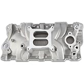 2701 Intake Manifold Aluminum Dual Plane SBC Compatible with Chevy Small Block 305 327 350 262-400 V8 Engine 1955-1986 5500 RPM Range Silver