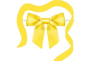 RAINBOW PANA RainbowPana 60 Pack 3.5" Twist Tie Bows and 10ft Ribbon, Luxury Yellow Satin Ribbon Pretied Bows, Premade Craft Decoration for Package Cake Pop Favors Cookie, Gift Wrapping Baby Shower Wedding