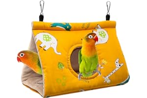 Rypet Winter Warm Bird Nest House - Hanging Hammock Velvet Shed Hut Cage Plush Fluffy Birds Hideaway Sleeping Bed Fuzzy for Parrot Parakeet Cockatiels Budgies Lovebird Small（Yellow）