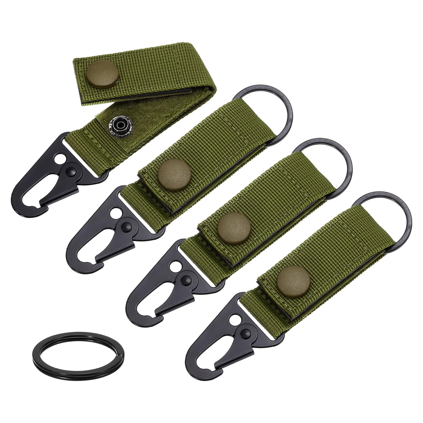 Uxcell Duty Belt Key Holder, 4Pcs - Nylon Belt Keepers with Alloy Snap & D-Sharp Clip & Key Ring Keychain for Camping Hiking (Army Green)