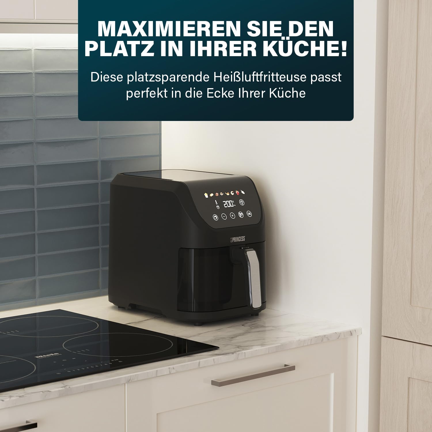 Princess SlimFry Airfryer, 8L Fassungsvermögen, 2000W, 8 Programme, Digitales Touchscreen, Einstellbare Temperatur, Sichtfenster, Automatische Abschaltung, Spülmaschinenfest, 182257 4