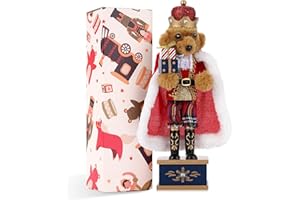 BXO Christmas Decorations Nutcracker Figures,11 inch Wooden Premium Plush Bear King Nutcracker,Festive Collectible Christmas Nutcracker Figures Party Tabletop Thanksgiving Decor(Bear King)