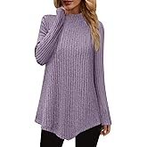 JUSTFASHIONNOW Mock Turtleneck Tops for Women Cozy Sweaters Trendy Long Sleeve Shirts Tunic Tops to Wear with Leggings