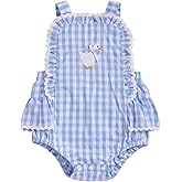 Baby Girl Goose Outfit Romper Farm Animal Gingham Overalls Ruffle Sleeveless Bodysuit Infant Summer Clothes