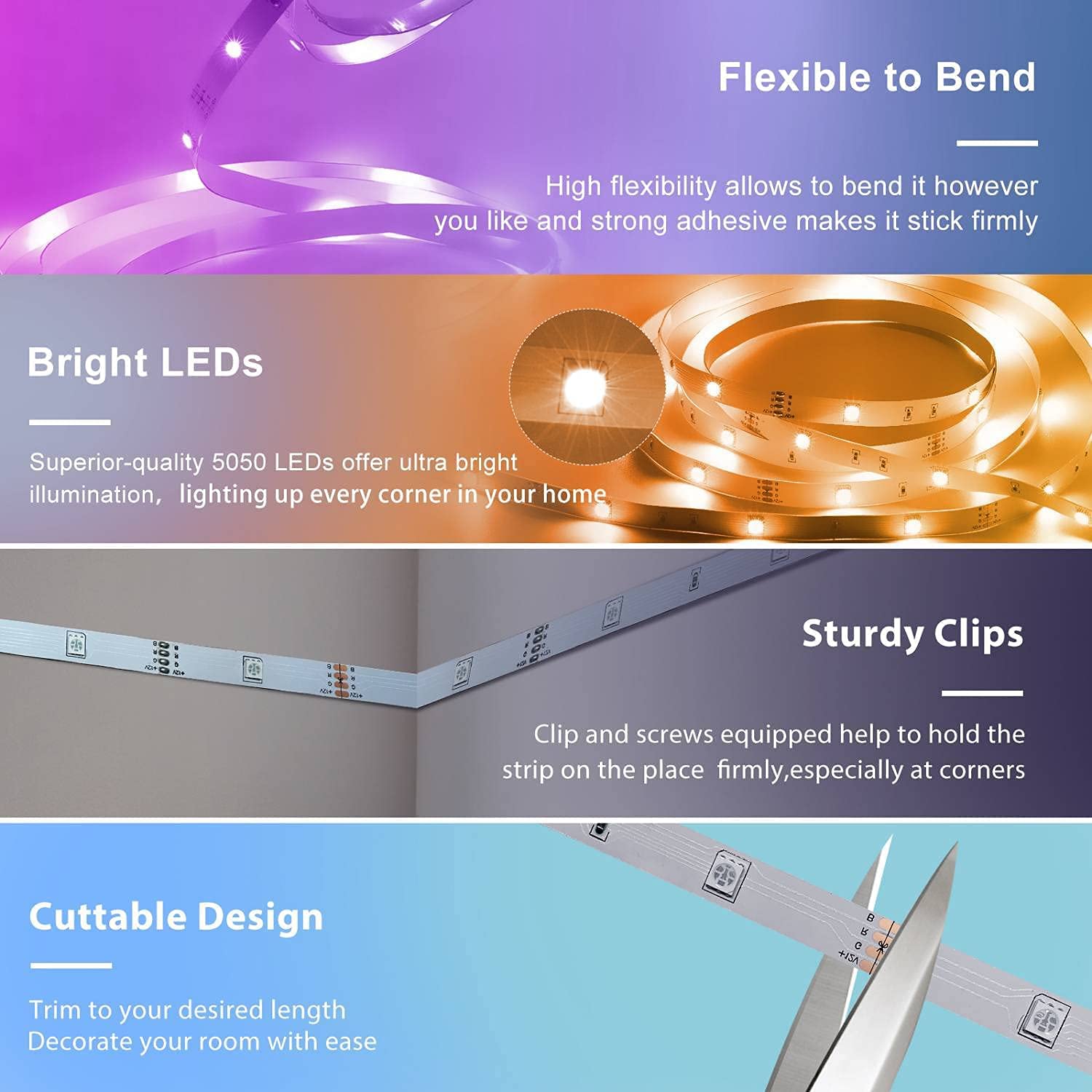 REEMEER 50ft LED Strip Lights – Music Sync, Color Changing With App & Remote Control, Smart LED For Bedroom & Party Decor