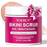 Bikini Area Exfoliator with 10% AHA+BHA & Turmeric, Ingrown Hair & Razor Bumps for Bikini Underarm Area, Skin Moisturizing, Smoothing, Even Skin Tone Exfoliating Body Scrub with Walnut Shell Powder