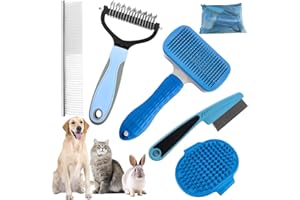 KUEIOX Dog Grooming Brush Kit,6 in One Pet Self Cleaning Kit with Organizer Bag - Dog Cat Grooming Slicker Deshedding Undercoat Rake Brush Comb for All Small Large Dogs Cats Blue
