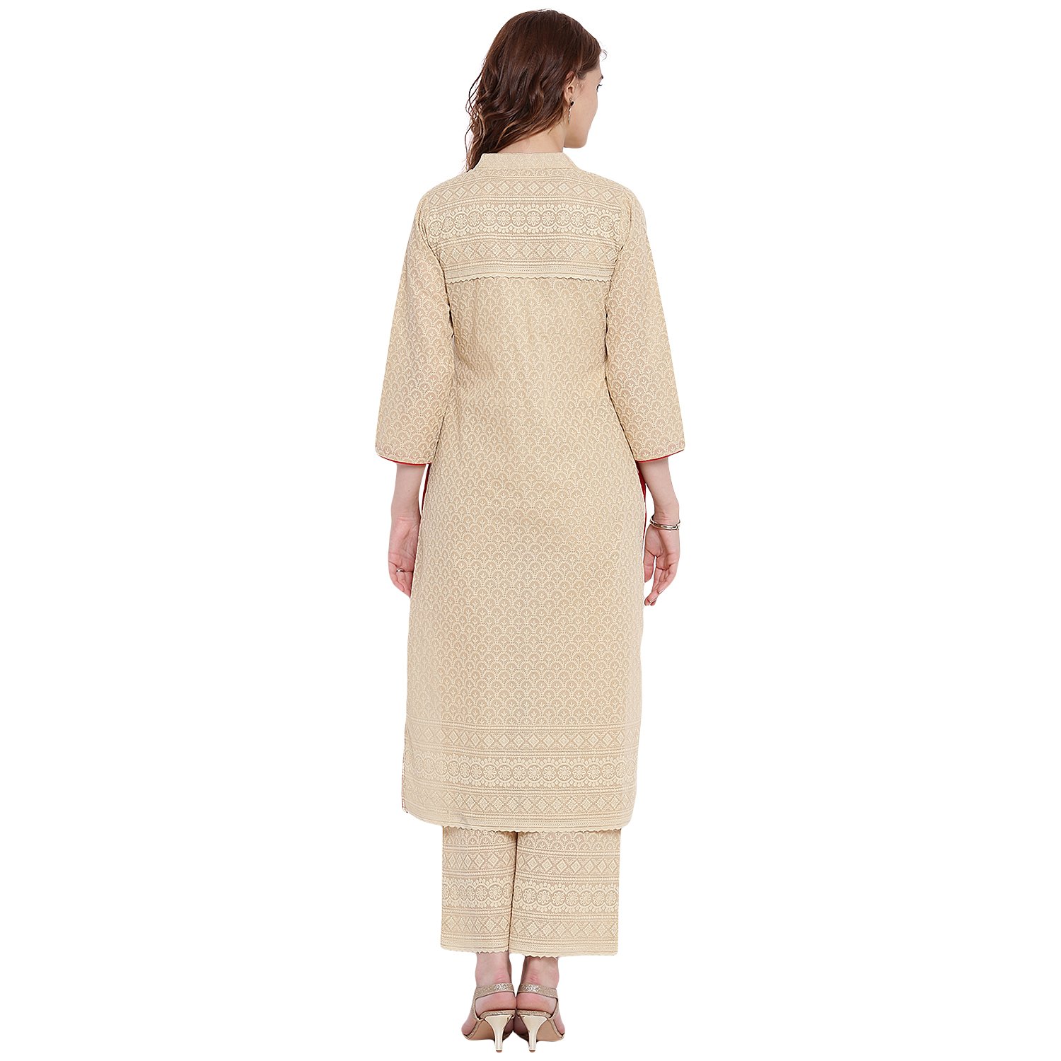 pinky pari cotton embroidered straight festive kurta with embroidered palazzo