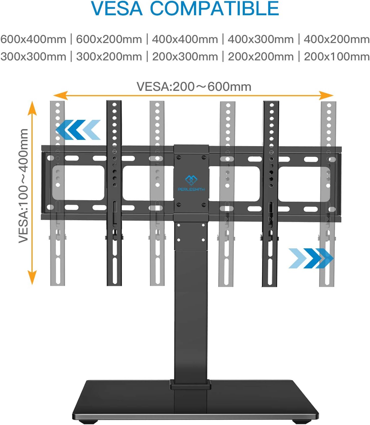 PERLESMITH Universal Swivel TV Stand / Base - Table Top TV Stand for 37-65 inch LCD LED TVs - Height Adjustable TV Mount Stand with Tempered Glass Base, VESA 600x400mm, Holds up to 88lbs: Electronics