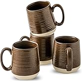 HASENSE Porcelain Coffee Mugs Set of 4-15 Ounce Large Ceramic Coffee Cups Set with Handle for Latte, Tea, Cocoa and Hot Chocolate, Brown Coffee Mugs for Men and Women, Microwave Safe