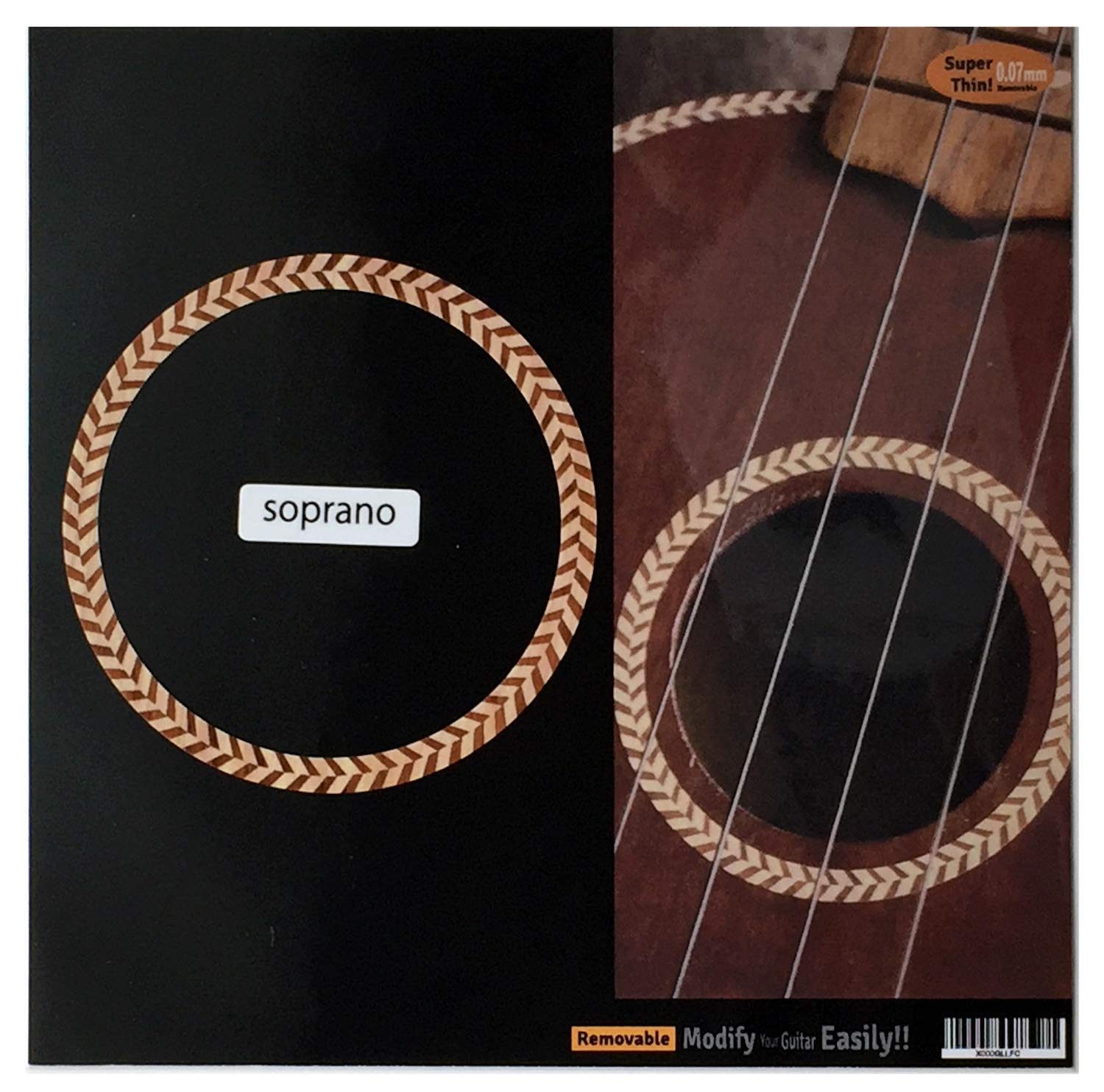 Inlay Sticker for Soprano Ukuleles - Soundhole Rosette/Purfling - Herringbone,UKR-280H-S