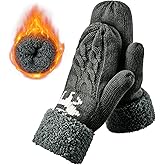 Yonchic Winter Warm Women's Mittens, Thermal Fleece Knitted Gloves with Cozy Soft Lined for Cold Weather Running Driving
