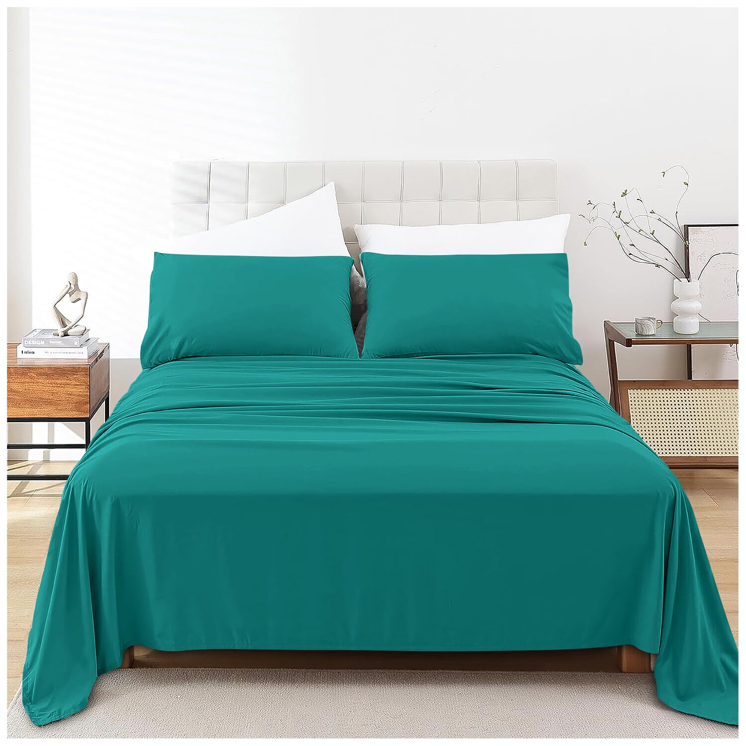 Supreme Percale King Size Sheets Bedding Deep Teal Poly Cotton Flat Sheets Plain Dyed Anti Wrinkle Bedsheet