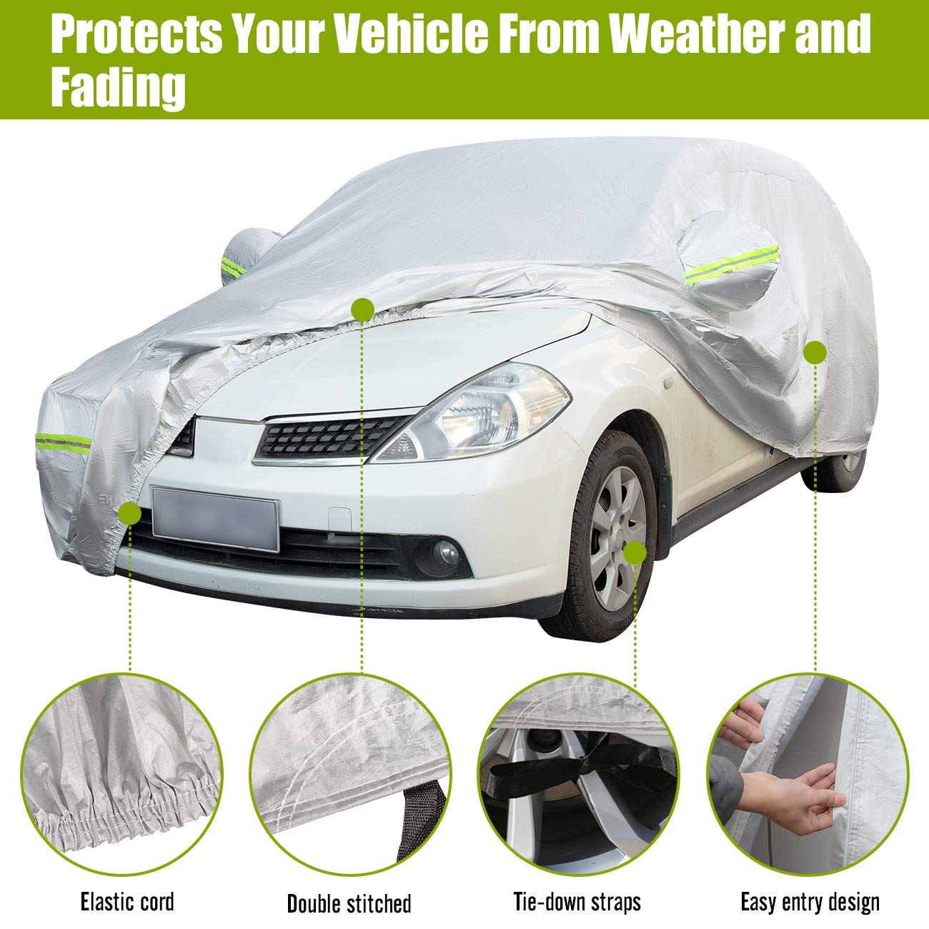 Favoto Hatchback Car Cover 5 Layers Universal Fit 157 to 171 inch