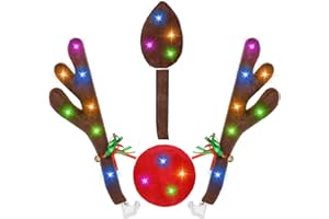 SEKKVY Christmas Reindeer Car Kit with Led Lights, Light Up Reindeer Antlers Rudolph Nose, Antlers and Tail - Auto Holiday Decorations for Cars, SUVS, Trucks, RVS, Vans