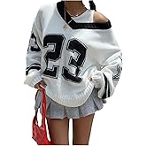 BEAUDRM Women's Y2K Sweater Oversized Sweaters Long Sleeve V Neck Pullover Jumper Knit Top