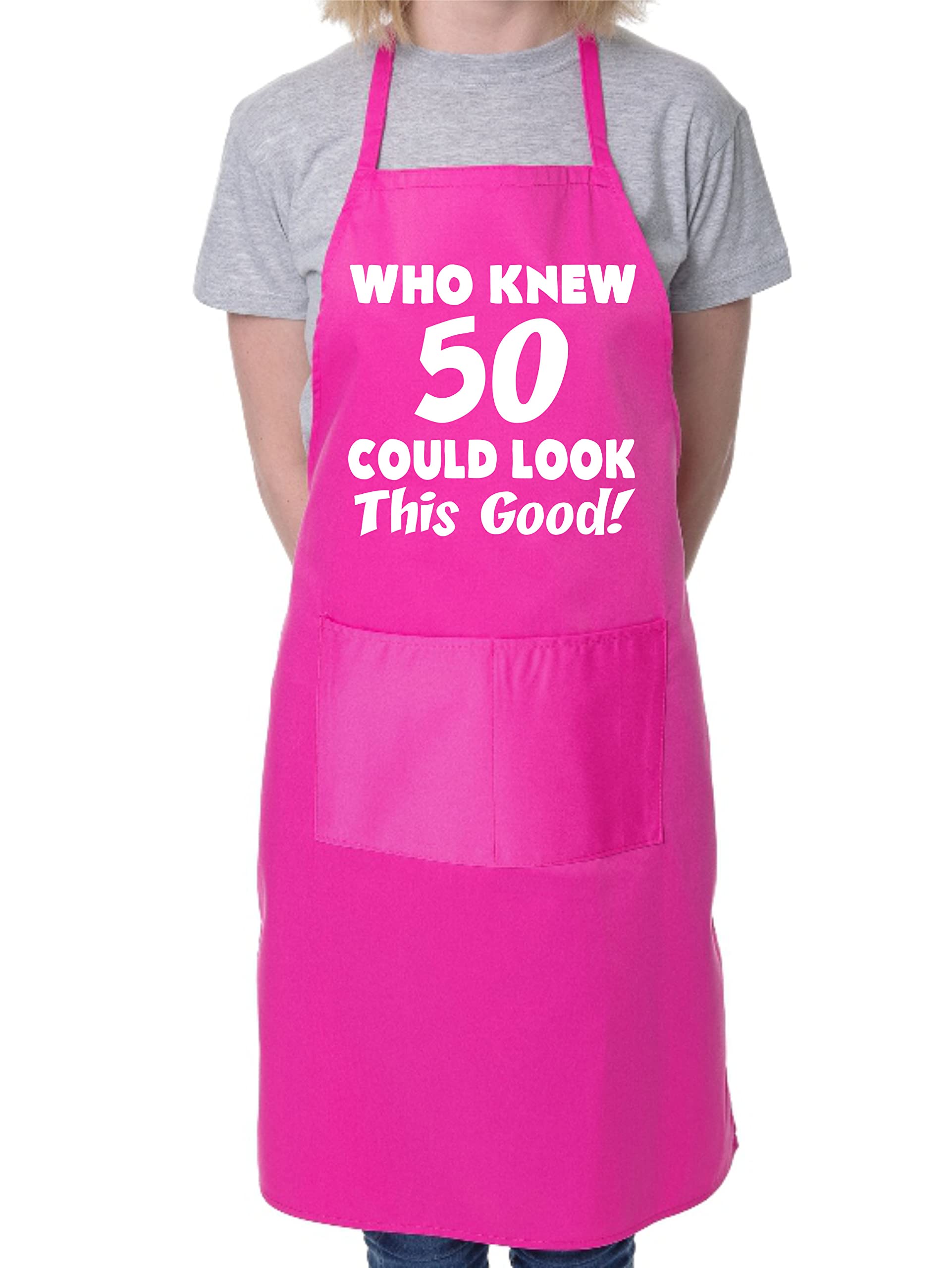 Print4U 50th Birthday Who Knew 50 BBQ Cooking Funny Novelty Apron Pink