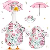 Soulchen Porch Goose Outfit with Umbrella for Lawn Porch Goose Costume Pink Flower Skirt for Spring Summer Outdoor Patio Yard Lawn Decoration (Pink Floral, 23inch)