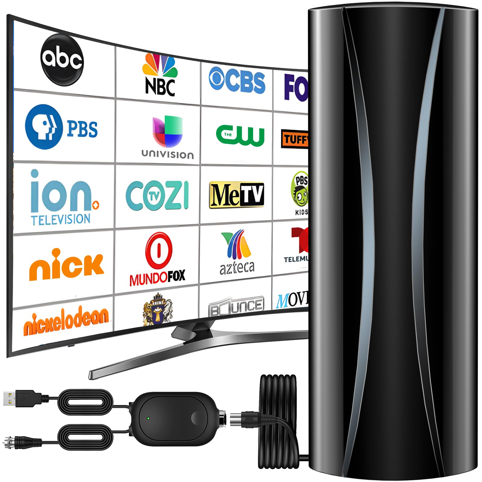 Photo 1 of 2800+ Miles TV Antenna Indoor, 360° Reception Digital Antenna for Smart TV and Old TVs, HD Antenna for Local Channels with Amplifier Signal Booster Support 4K 8K 1080p -38ft Thick Coaxial Cable