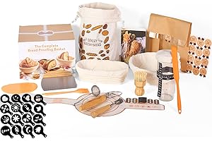 Sourdough Bread Starter Kit with Banneton - Complete Baking Accessories Including Banneton Proofing Basket, Bread Lame, Sourd