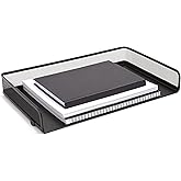 TRU RED Side-Load Stackable Metal Letter Tray, Matte Black | Desktop paper organizer for sorting office files and documents.