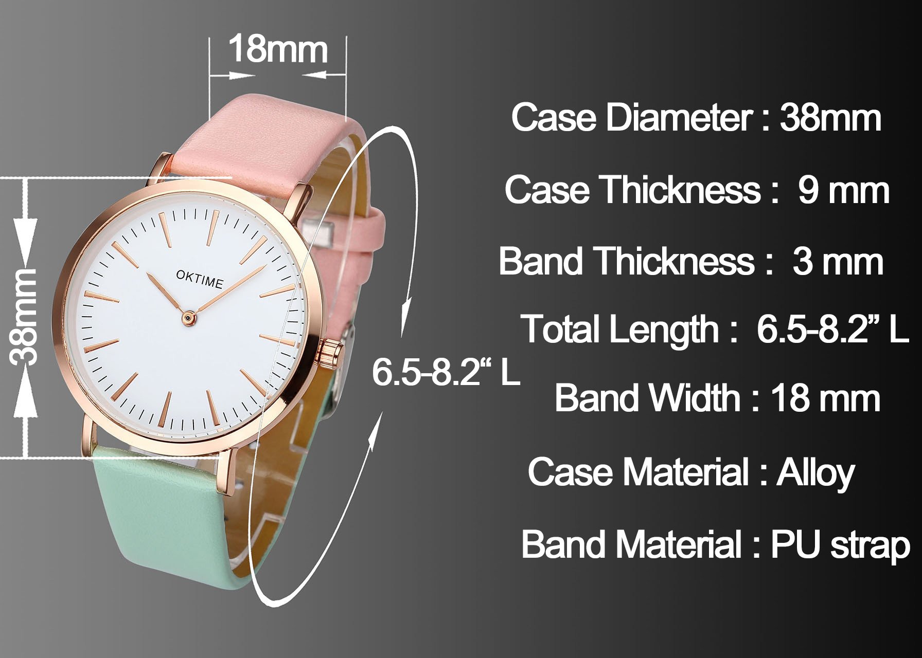 JSDDE Uhren,Fashion Cute Candy Farbe Damen Armbanduhr Pink-Grün Farbverlauf Kleid Uhr PU Lederband Analog Quarz Uhr