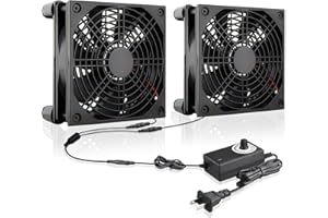 MEGAttA Computer Fan with AC Plug,Dual 120x25mm Fan with 100-240vAC to 3-12vDC Power Variable Speed Controller,Cooling Fan for Router Amplifier PC Cabinet TV Box Receiver (2PCS)