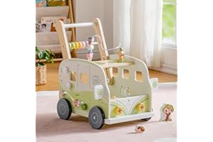 ROBOTIME Wooden Baby Walker, Baby Push Walker, Ajustable Speed Multi-Functional Baby Walker with Wheels for Babies Learning t