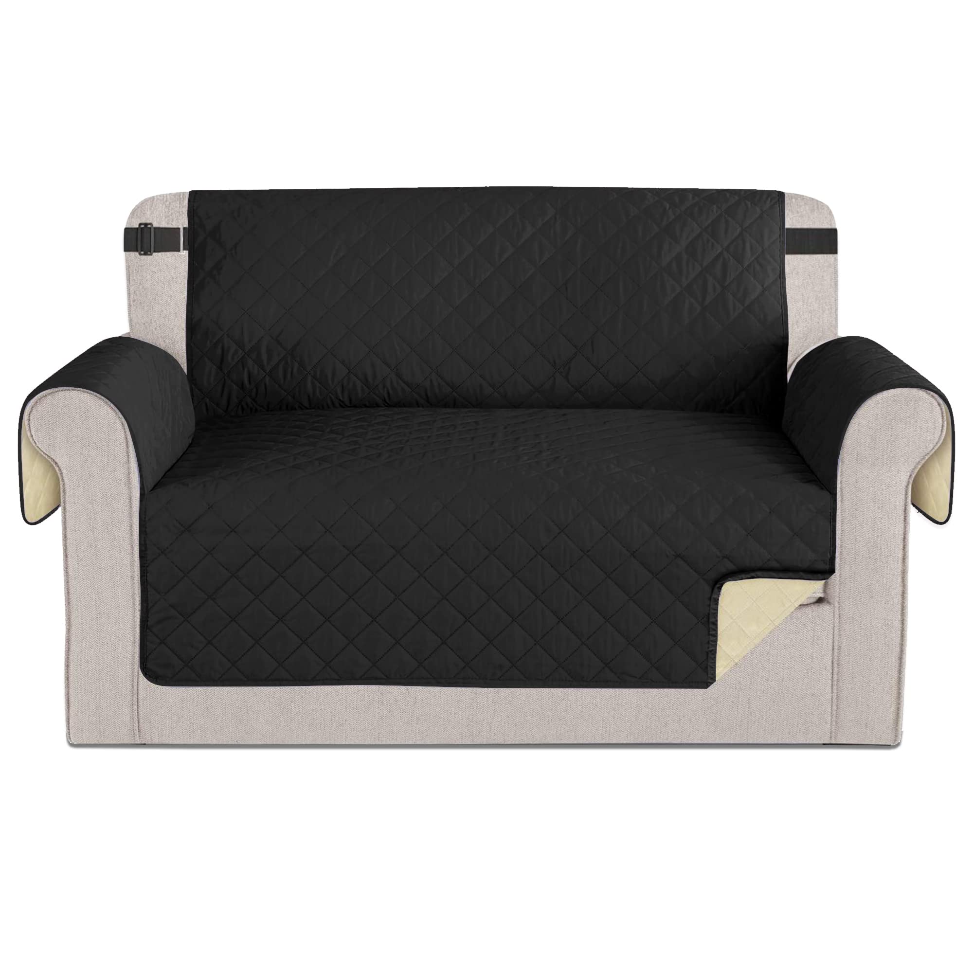 Time to Sparkle 1Pack Sofa Cover 2 seater Sofa Slipcover Reversible Sofa Cover Water Resistant Couch Cover with Foam Sticks Elastic Straps Furniture Protector for Kids, Dogs, Pets - Black
