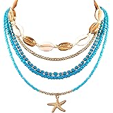 suofrun Pack 5 Beach Boho Clay Bead Puka Shell Starfish Choker Necklaces for Women Summer 2026 Layered Necklace for Travel Outfits