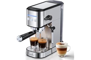 UDI Espresso Machine with Milk Frother, 20 Bar High Pressure Professional Espresso Maker Automatic, Compact Stainless Steel Coffee Machine for Cappuccino, Latte, Silver