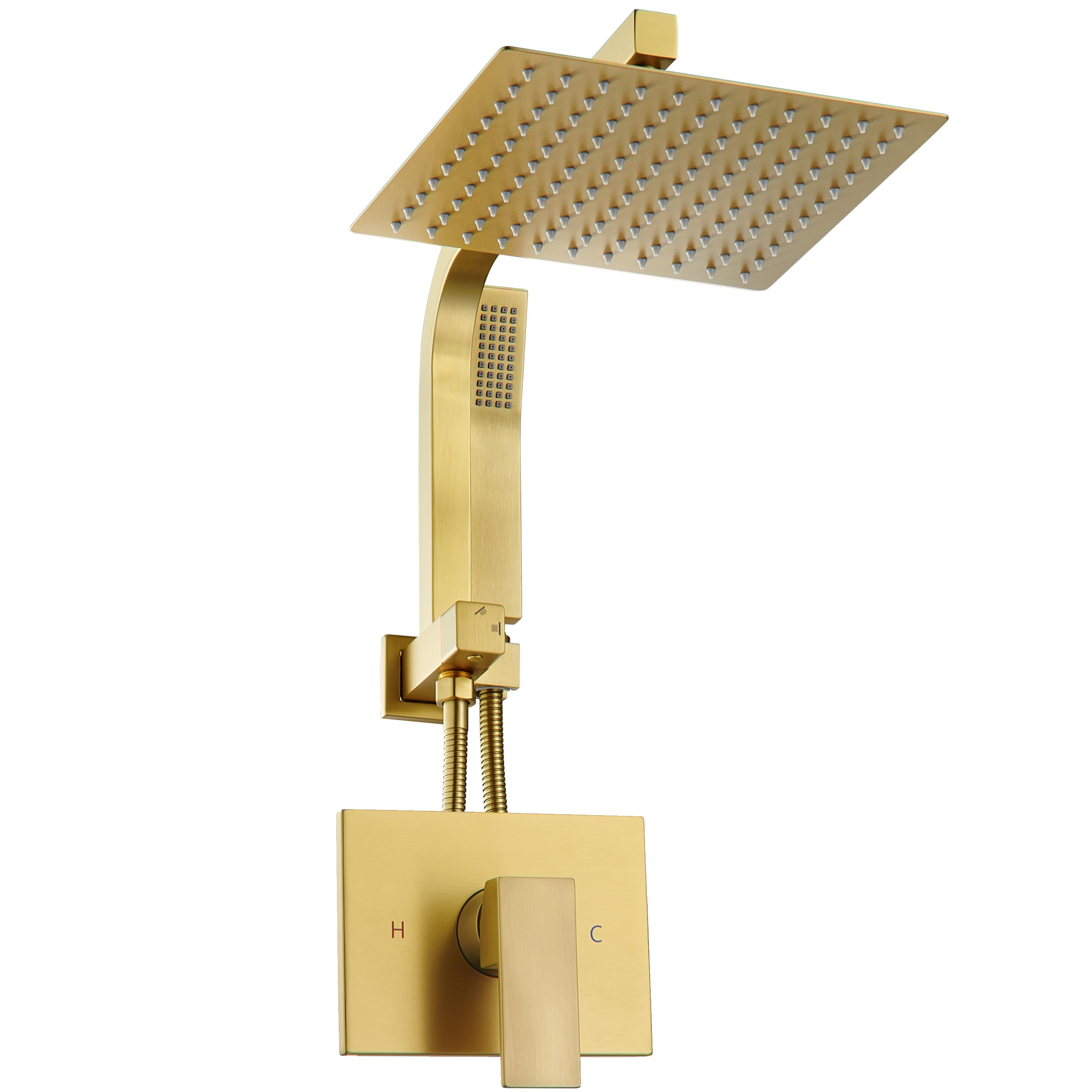 Photo 1 of Brushed Gold Shower System with 10Inch Rain Shower Heads with Handheld Spray Combo, Gold Shower Faucet Set with Rain Shower and Handheld, Gold Shower Head and Handle Set(Shower Valve Kit Included)