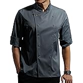 KITCHIEF Chef Coat Stretch Lightweight Chef Jacket Soft Black Chef Coat Men Half Sleeve Chef Uniform for Kitchen,Restaurant