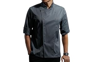 KITCHIEF Chef Coat Stretch Lightweight Chef Jacket Soft Black Chef Coat Men Half Sleeve Chef Uniform for Kitchen,Restaurant