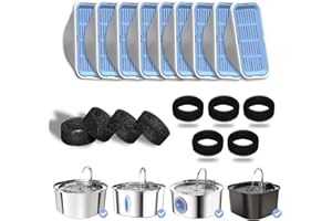 PEKTACO Cat Water Fountain Filters Replacement & Pre-Filter Sponges for 3.2L/108oz Automatic Pet Fountain, Dog Water Dispenser 9 Pack Filters & 9 Pre-Filter Sponges Foam Filters