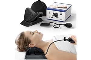 Fanlecy Neck and Shoulder Relaxer Adjustable Inflatable Neck Stretcher Neck Support Brace, Cervical Neck Traction Device Chiropractic Pillow for Pain Relief, TMJ, Cervical Spine Alignment (Black)