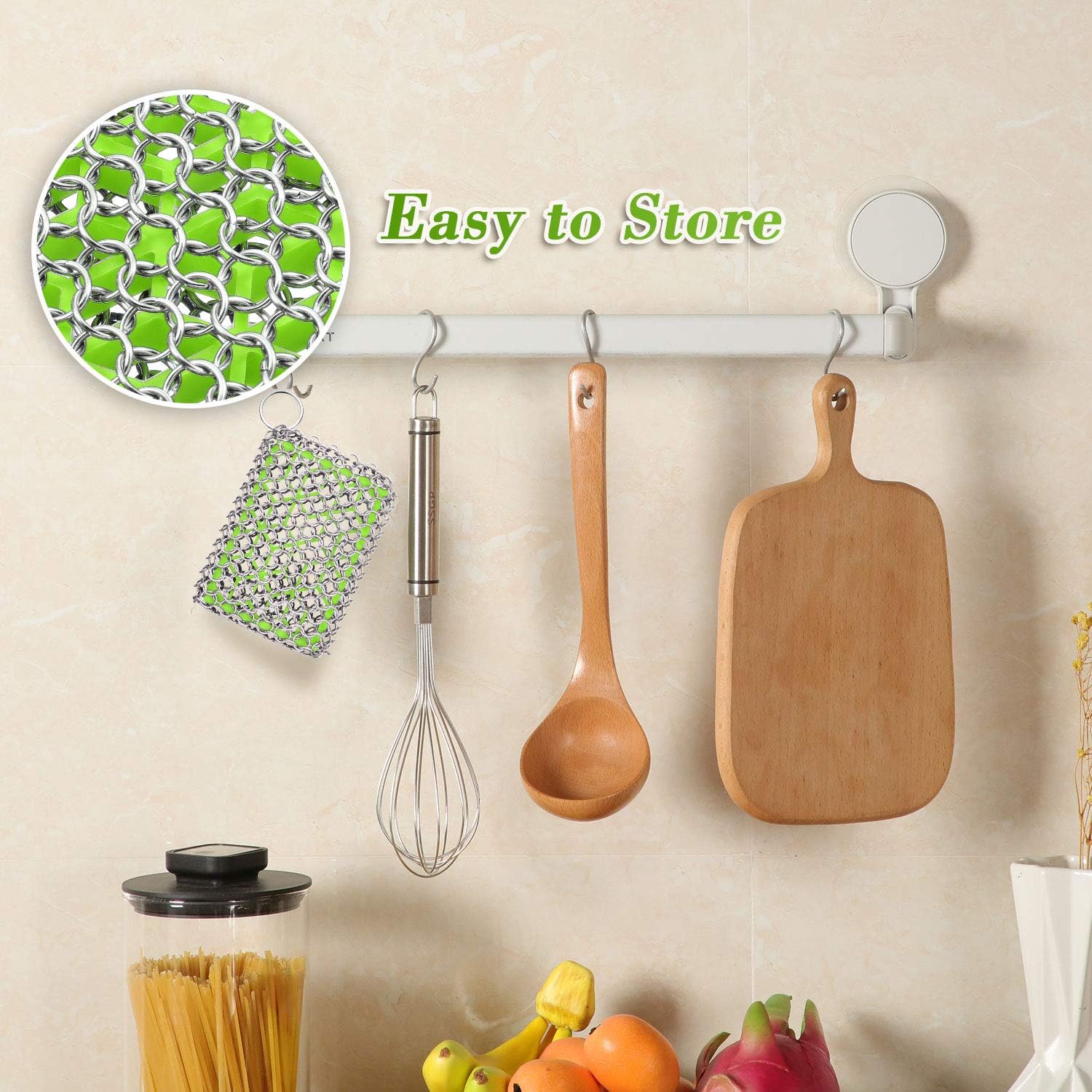 2 Pieces Chainmail Scrubbers Skillet Cast Iron Cleaner Stainless Steel Scrubbers with Silicone for Kitchen Cookware BBQ Tools Green and Red: Health & Personal Care