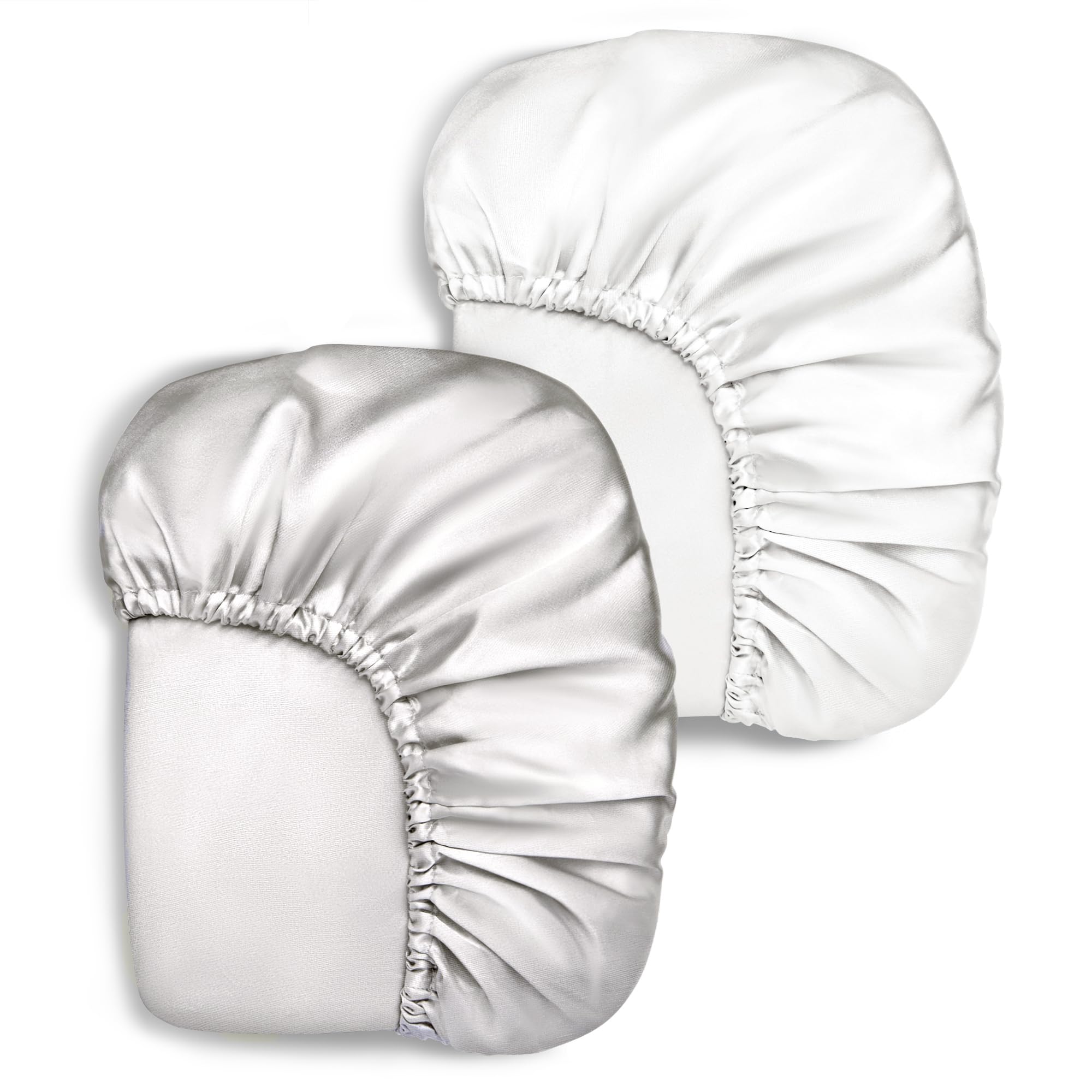 Photo 1 of Pro Goleem Satin Pack n Play Playard Sheet Fitted 2 Pack Great for Baby Hair Silk Feeling 27x39 Inch Portable Mini Crib Sheet Playard Mattress Cover Unisex White and Gray