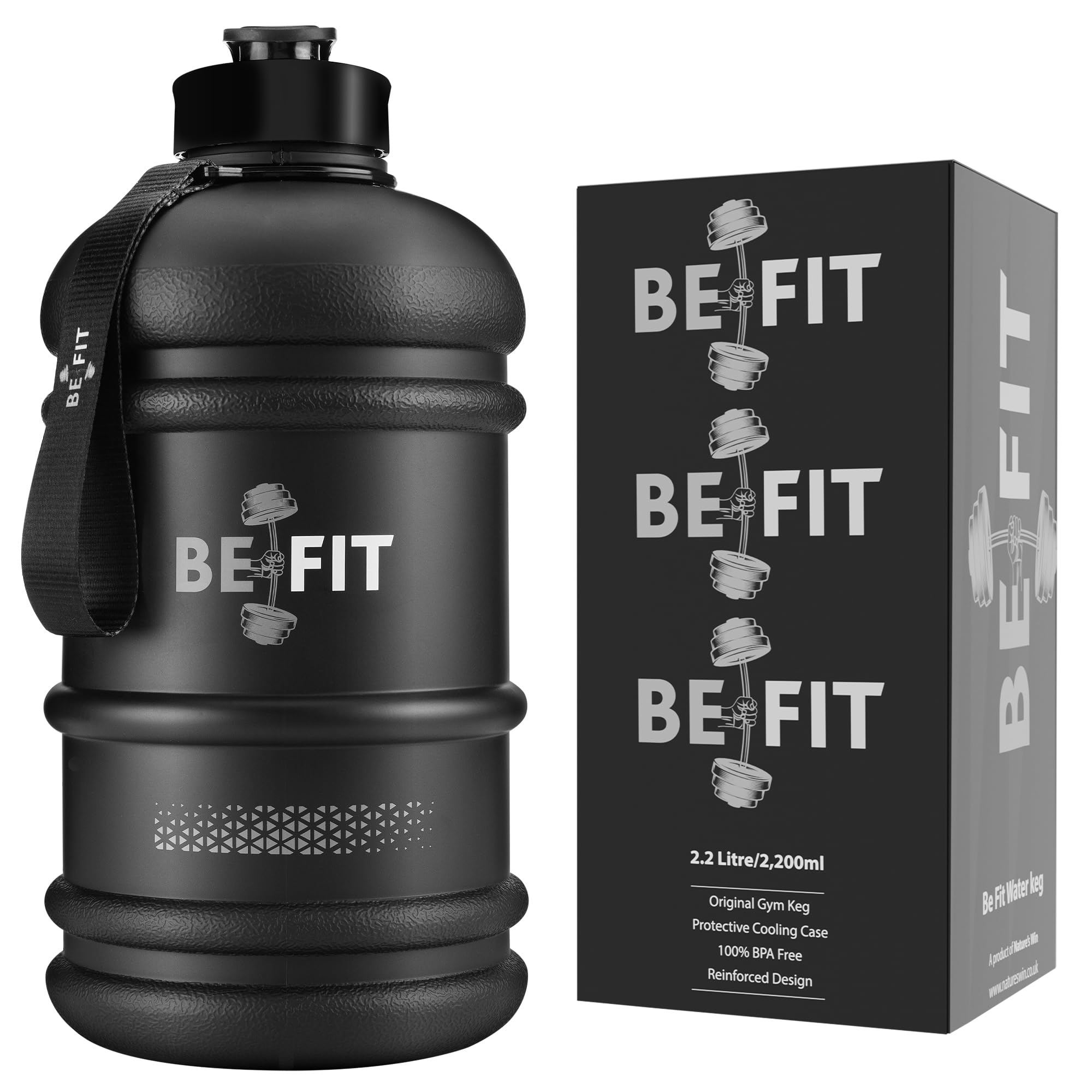 BE FIT Gym Water Bottle - 2.2 Litre safe BPA Free Leakproof Lightweight large storage Sports water Bottles - Perfect For Hiking Running Camping Outdoor Cycling Travel for men and women โ image 1