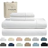 Cloud Scape Linen 100% Egyptian Cotton Sheets King Size, 4 Pieces Breathable and Naturally Cooling Bedding Set, Long-Staple Cotton for Lasting Softness, Deep Pocket Fitted up to 16” King Sheet, White