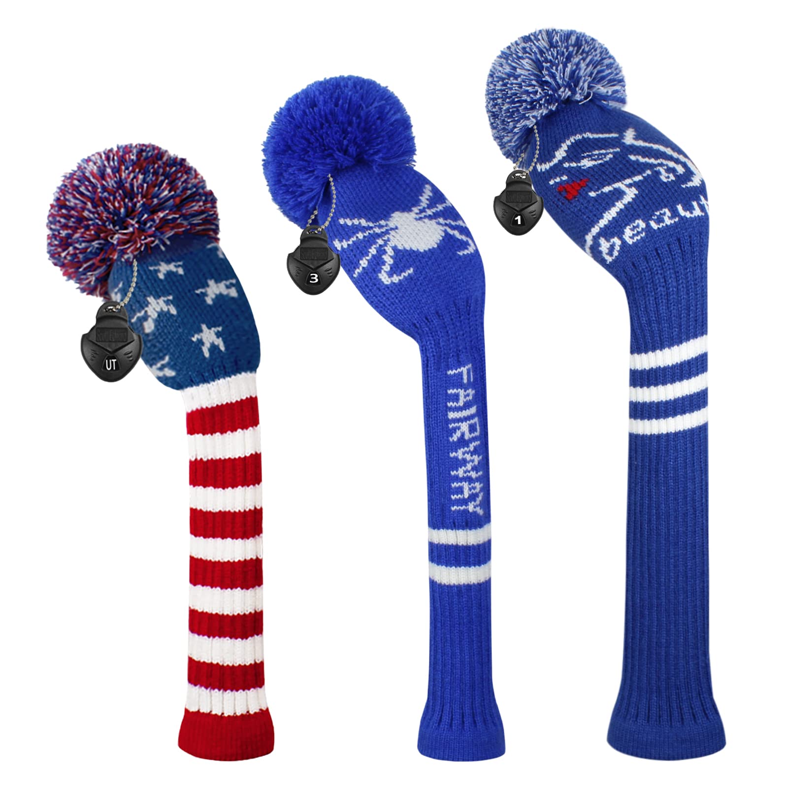 Scott Edward Knit Golf Head Covers for Woods Set of 3 Fits Well Driver(460cc) Fairway Wood and Hybrid(UT) The Perfect Change for Golf Bag