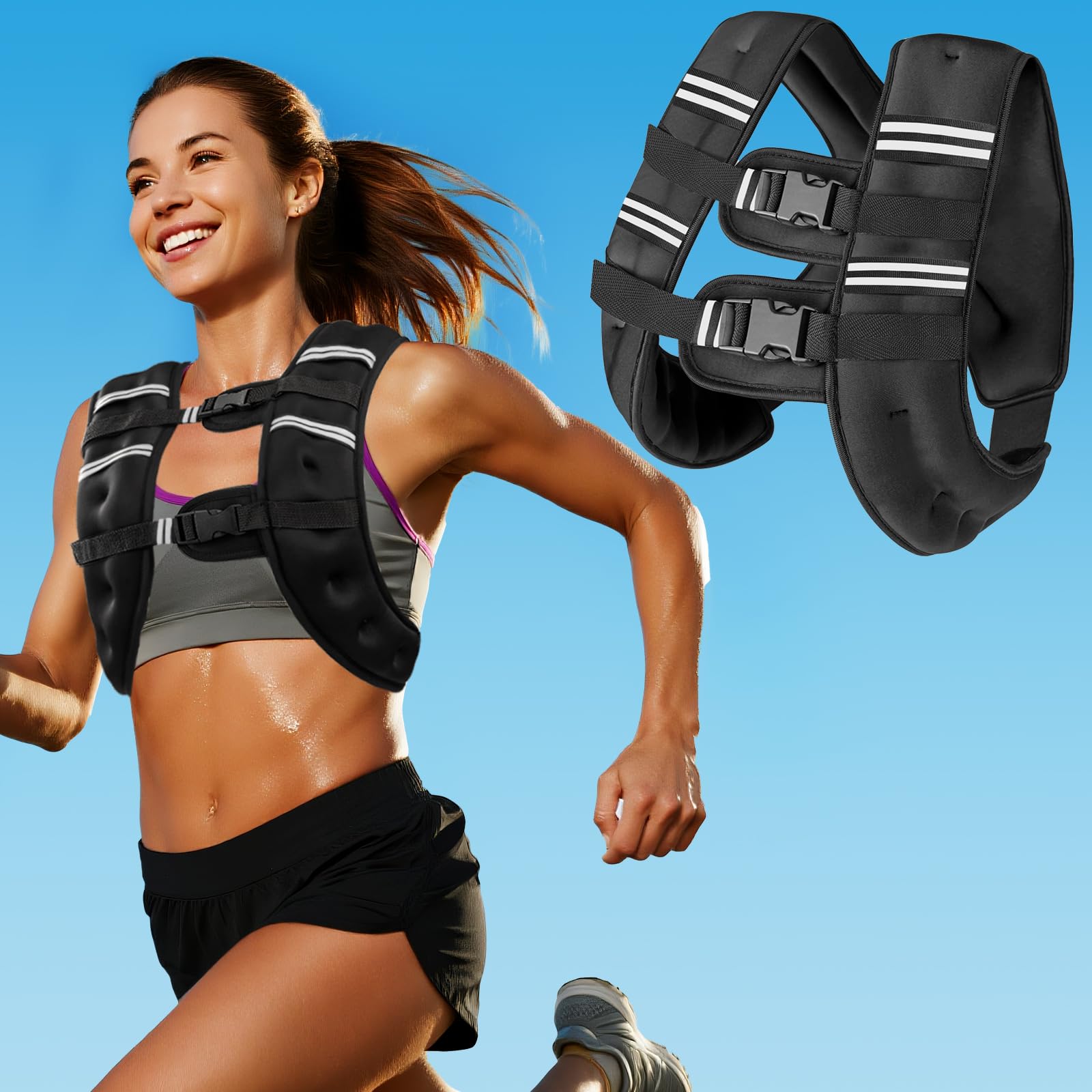 Photo 1 of Zikopomi Weighted Vest with Two Adjustment Straps for Men Women, 8lbs/12lbs/16lbs/20lbs Weight Vest with Reflective Stripes for Workout, Strength Training, Running, Fitness, Muscle Building, Weight Loss+1