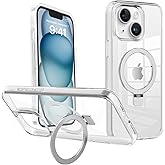 Laisesimo Magnetic Case for iPhone 13 & iPhone 14 - Compatible with MagSafe, Military Grade Drop Protection, Built-in Invisible Ring Stand,Anti-Yellowing, Stronger Magnet,6.1",Clear