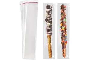 QOIUSO 100 Pcs Self Sealing Cellophane Bags: 2x10 Inches Clear Pretzel Rod Resealable Pretzels Individual Bags for Packaging ICY Candy Treat Popsicle Cookies