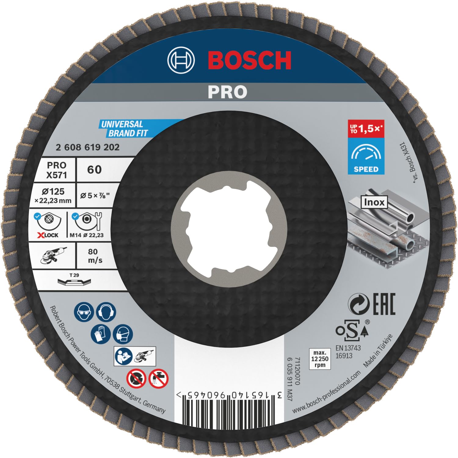 Bosch Professional 1x Angled Flap Disc Best (for Metal, X-LOCK, X571, Diameter 125 mm, Grit Size K60, Accessories for Angle Grinders)